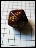 Dice : Dice - 20D - Red and Blue Speckles and Yellow Numerals